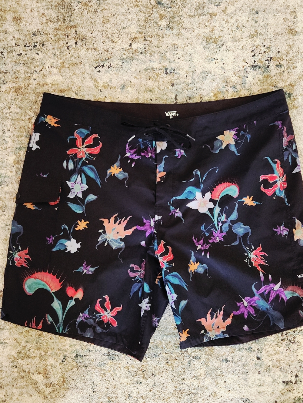 Vans Floral Boardshorts Black Tropical Swim Trunks 8” Inseam Surf Skater 38